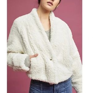 Anthropologie White Sherpa Cropped Coat